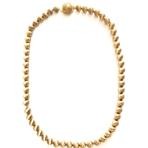 Matinee Necklace Textured Spiral Gold Tone Beads Round Slide Clasp - Picture 2 of 8